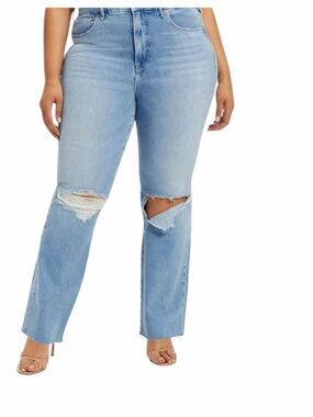 Good American Light Blue Distressed Straight Leg Jeans Size 18